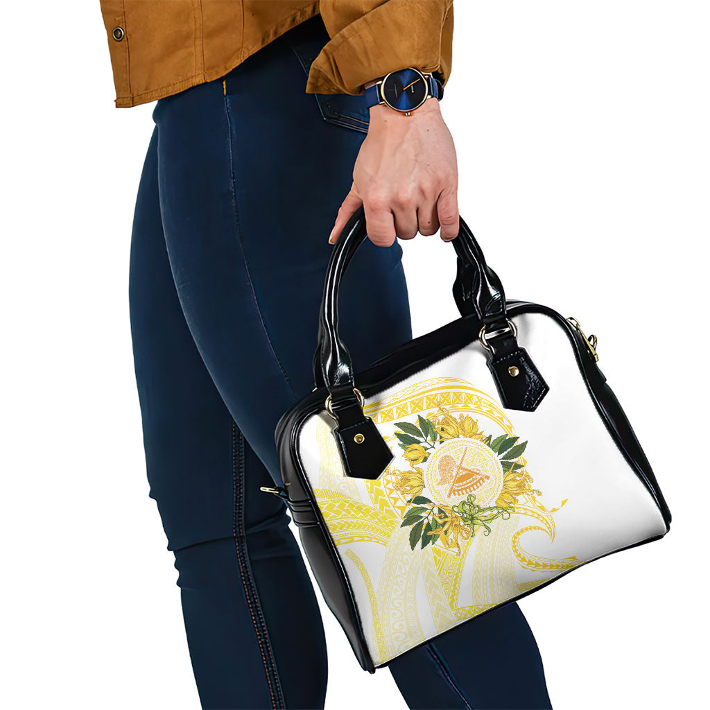 Samoa Moso'oi Flowers Tatau Shoulder Handbag Festive Golden White LT7 - Polynesian Pride