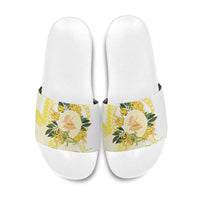 Samoa Moso'oi Flowers Tatau Slide Sandals Festive Golden White LT7 Gold - Polynesian Pride