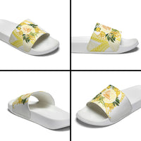 Samoa Moso'oi Flowers Tatau Slide Sandals Festive Golden White LT7 - Polynesian Pride