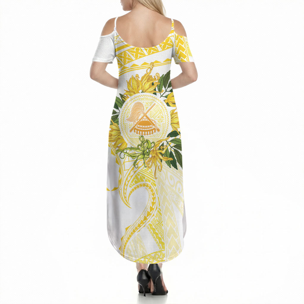 Samoa Moso'oi Flowers Tatau Summer Maxi Dress Festive Golden White LT7 - Polynesian Pride