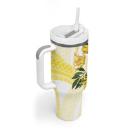Samoa Moso'oi Flowers Tatau Tumbler With Handle Festive Golden White LT7 - Polynesian Pride