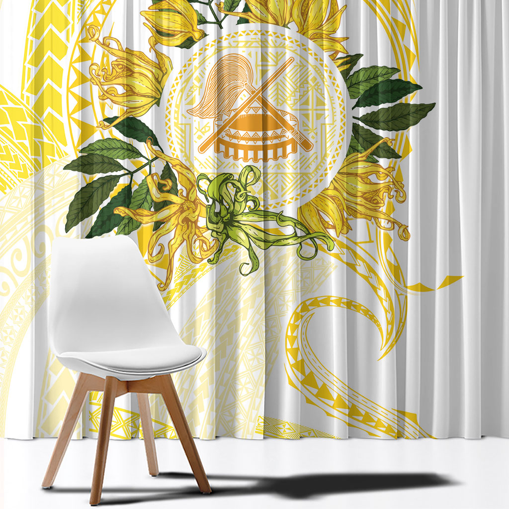 Samoa Moso'oi Flowers Tatau Window Curtain Festive Golden White LT7 - Polynesian Pride