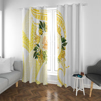 Samoa Moso'oi Flowers Tatau Window Curtain Festive Golden White LT7 With Grommets Gold - Polynesian Pride