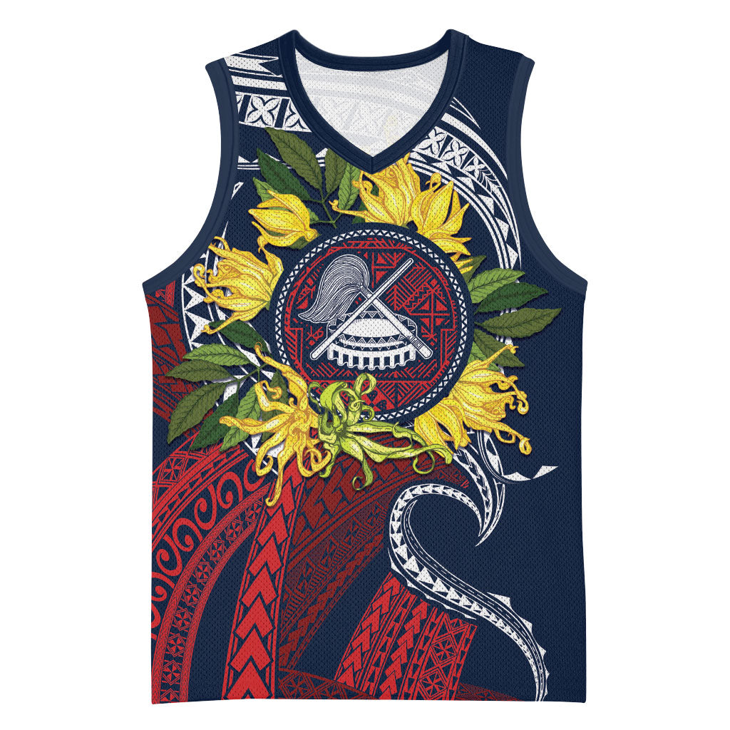 Samoa Moso'oi Flowers Tatau Basketball Jersey Festive National Color LT7 Unisex Blue Red - Polynesian Pride