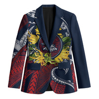 Samoa Moso'oi Flowers Tatau Blazer Festive National Color LT7 Unisex Blue Red - Polynesian Pride