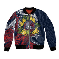 Samoa Moso'oi Flowers Tatau Bomber Jacket Festive National Color LT7 Unisex Blue Red - Polynesian Pride