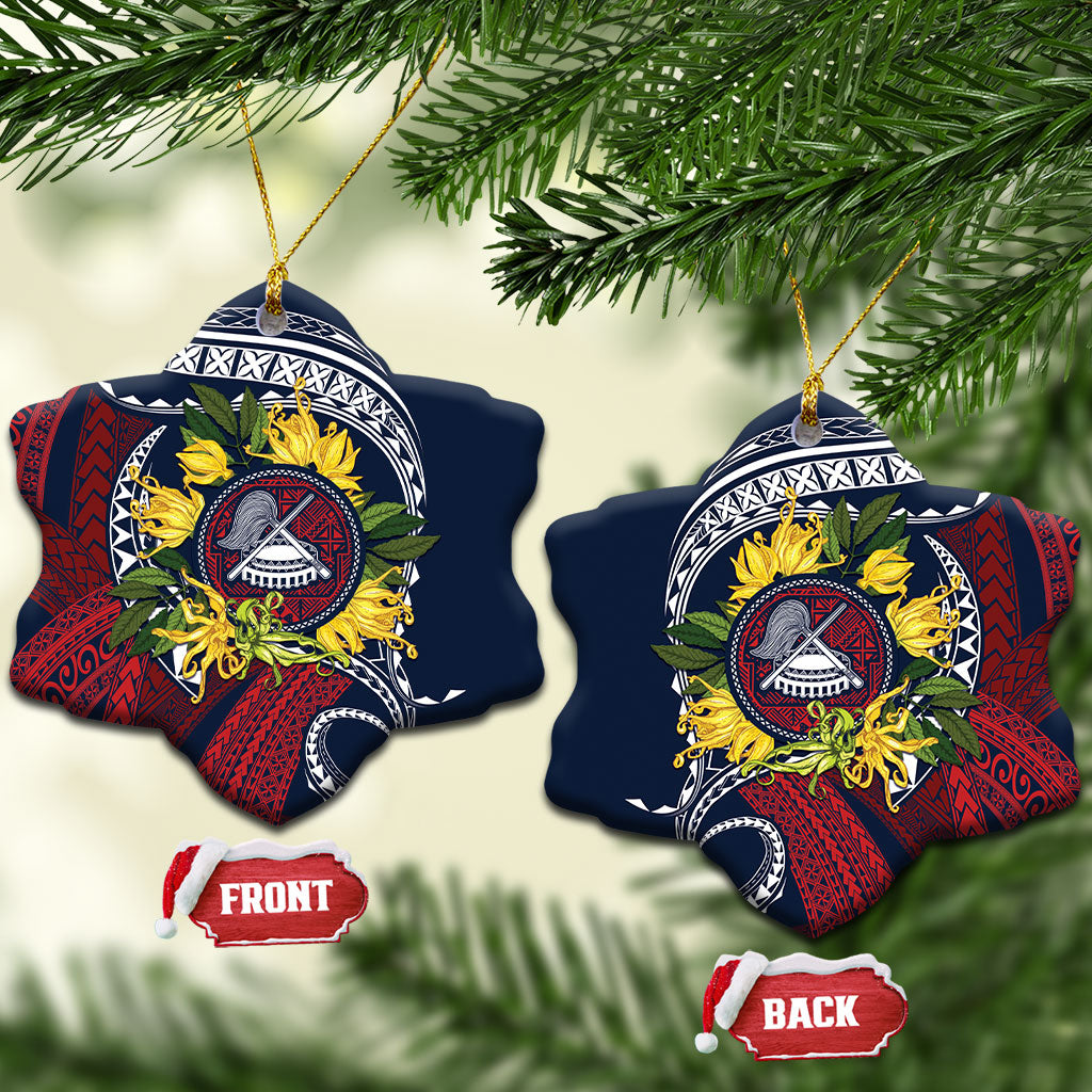 Samoa Moso'oi Flowers Tatau Ceramic Ornament Festive National Color LT7 Snow Flake Blue Red - Polynesian Pride