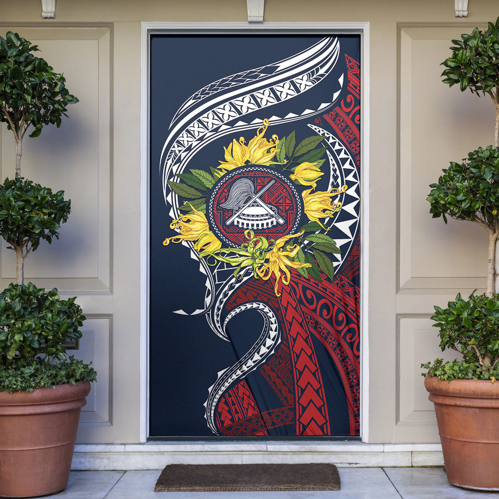 Samoa Moso'oi Flowers Tatau Door Cover Festive National Color LT7 Blue Red - Polynesian Pride