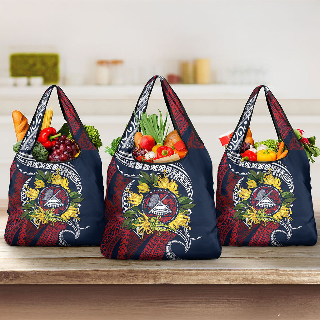 Samoa Moso'oi Flowers Tatau Grocery Bag Festive National Color LT7 3-pack One Size Blue Red - Polynesian Pride