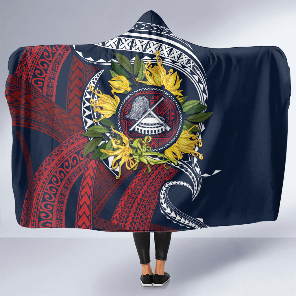 Samoa Moso'oi Flowers Tatau Hooded Blanket Festive National Color LT7 One Size Blue Red - Polynesian Pride