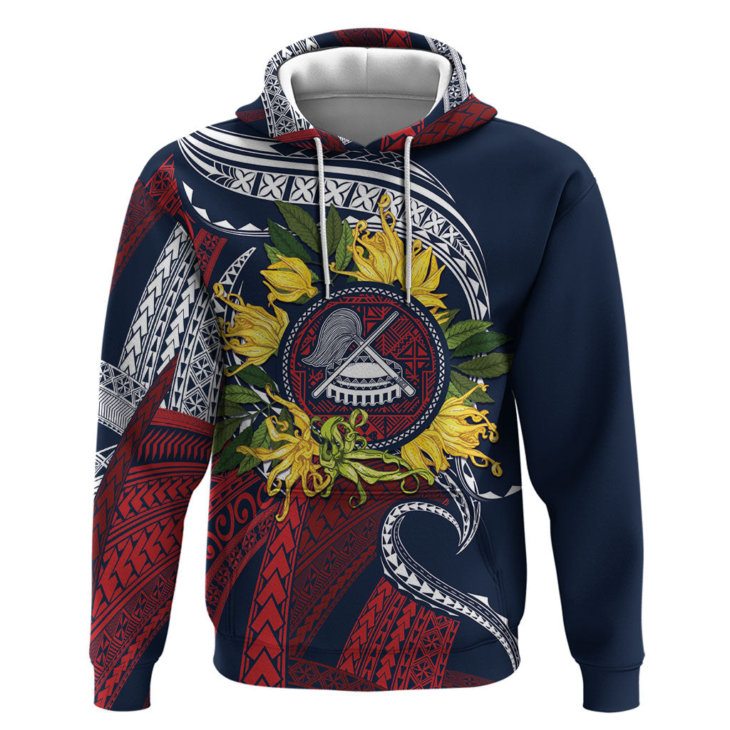 Samoa Moso'oi Flowers Tatau Hoodie Festive National Color LT7 Pullover Hoodie Blue Red - Polynesian Pride