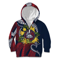 Samoa Moso'oi Flowers Tatau Kid Hoodie Festive National Color LT7 Zip Hoodie Blue Red - Polynesian Pride