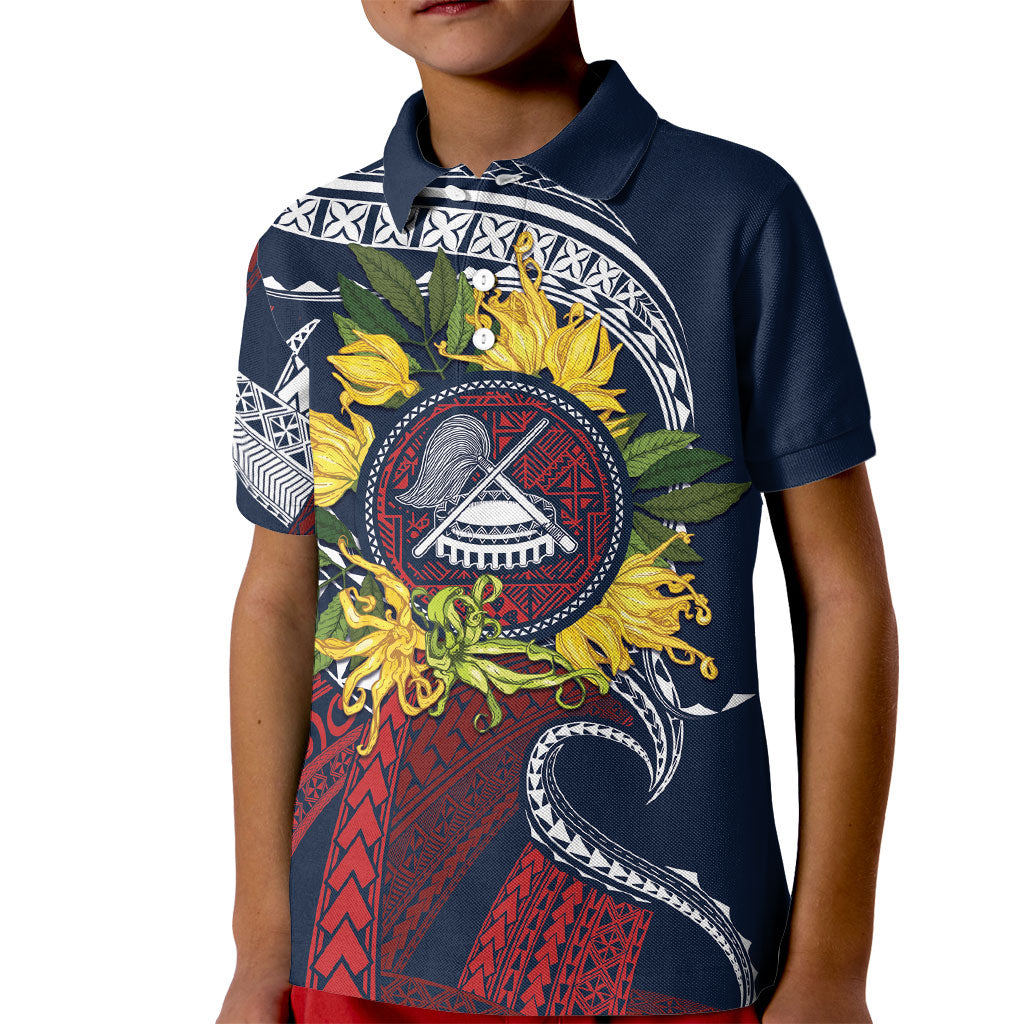 Samoa Moso'oi Flowers Tatau Kid Polo Shirt Festive National Color LT7 Kid Blue Red - Polynesian Pride