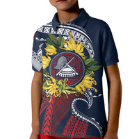 Samoa Moso'oi Flowers Tatau Kid Polo Shirt Festive National Color LT7 Kid Blue Red - Polynesian Pride