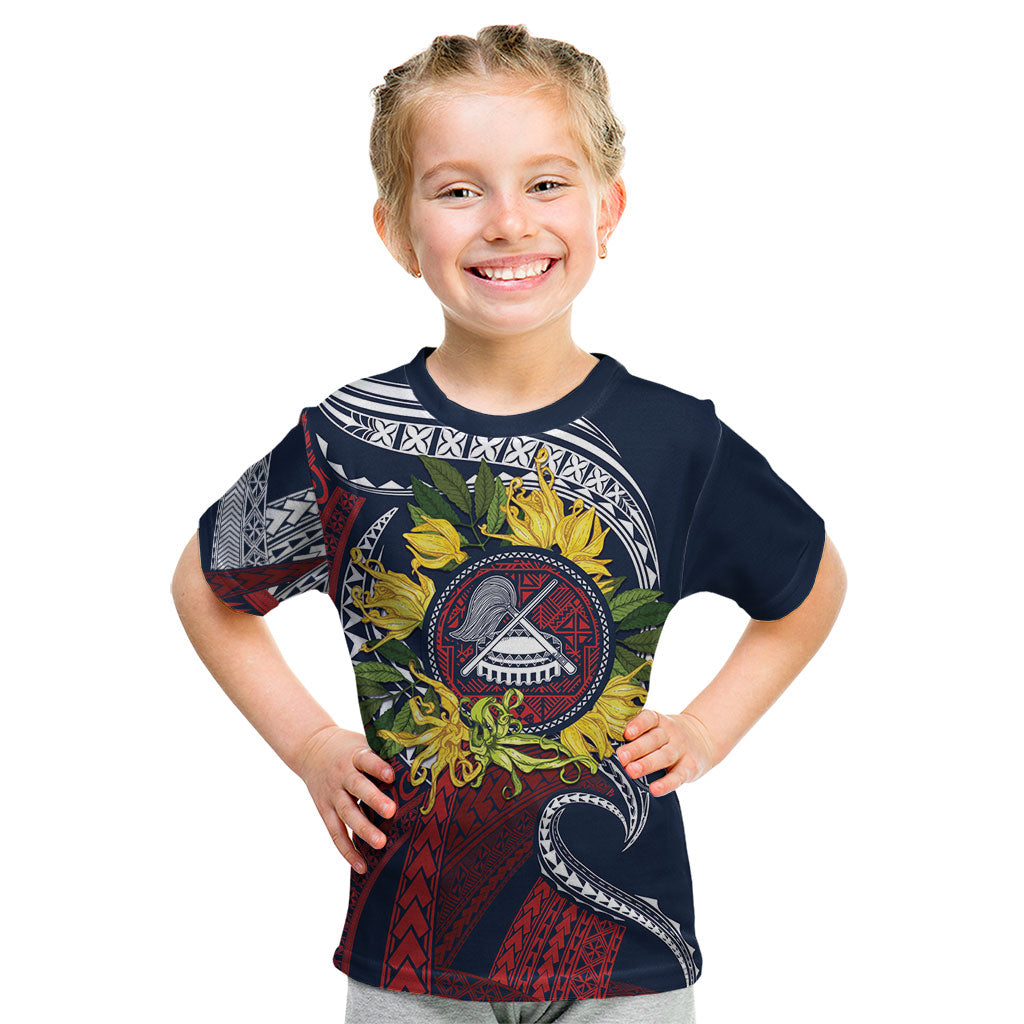 Samoa Moso'oi Flowers Tatau Kid T Shirt Festive National Color LT7 Blue Red - Polynesian Pride