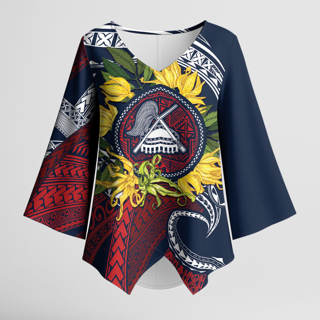 Samoa Moso'oi Flowers Tatau Kimono Sleeve Blouse Festive National Color LT7 Female Blue Red - Polynesian Pride