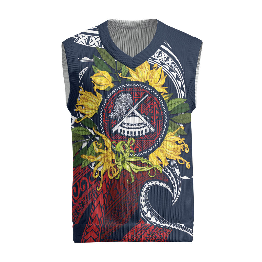 Samoa Moso'oi Flowers Tatau Christmas Knitted V-Neck Vest Festive National Color LT7 Blue Red - Polynesian Pride