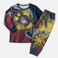Samoa Moso'oi Flowers Tatau Christmas Pajama Set Festive National Color LT7 Men Blue Red - Polynesian Pride