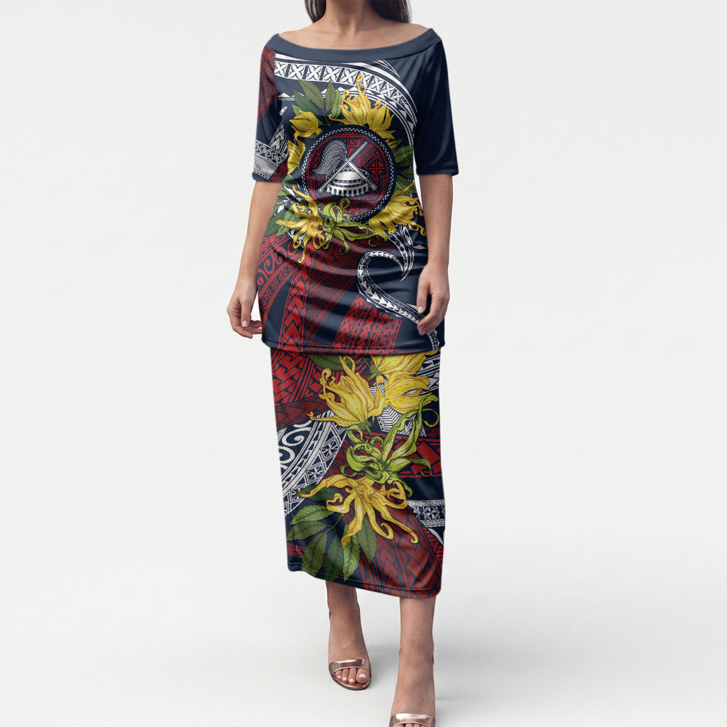 Samoa Moso'oi Flowers Tatau Puletasi Festive National Color LT7 Long Dress Blue Red - Polynesian Pride