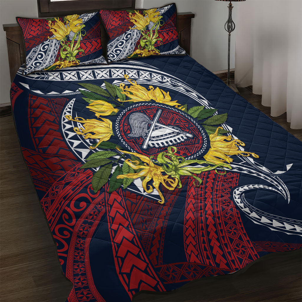 Samoa Moso'oi Flowers Tatau Quilt Bed Set Festive National Color LT7 Blue Red - Polynesian Pride