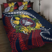 Samoa Moso'oi Flowers Tatau Quilt Bed Set Festive National Color LT7 Blue Red - Polynesian Pride