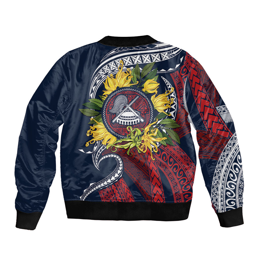 Samoa Moso'oi Flowers Tatau Sleeve Zip Bomber Jacket Festive National Color LT7 - Polynesian Pride