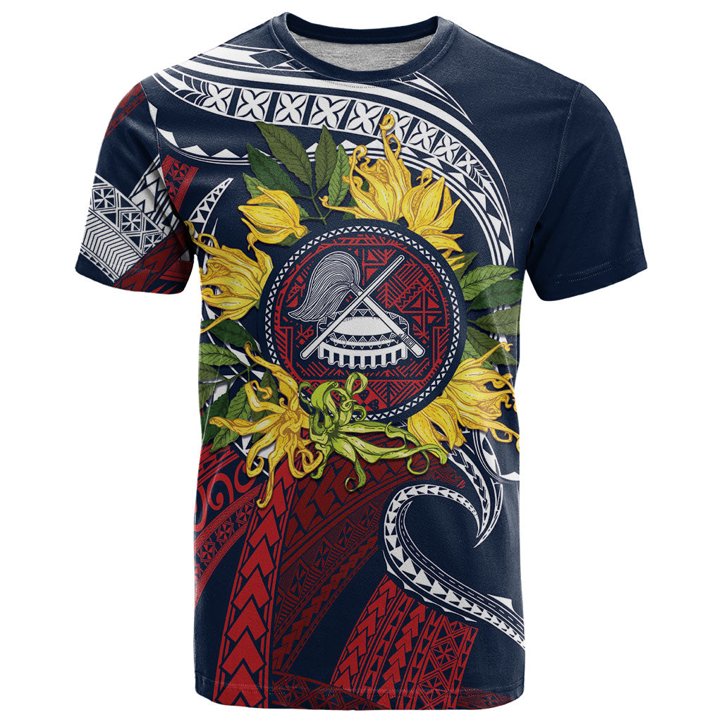Samoa Moso'oi Flowers Tatau T Shirt Festive National Color LT7 Blue Red - Polynesian Pride
