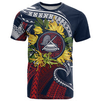 Samoa Moso'oi Flowers Tatau T Shirt Festive National Color LT7 Blue Red - Polynesian Pride