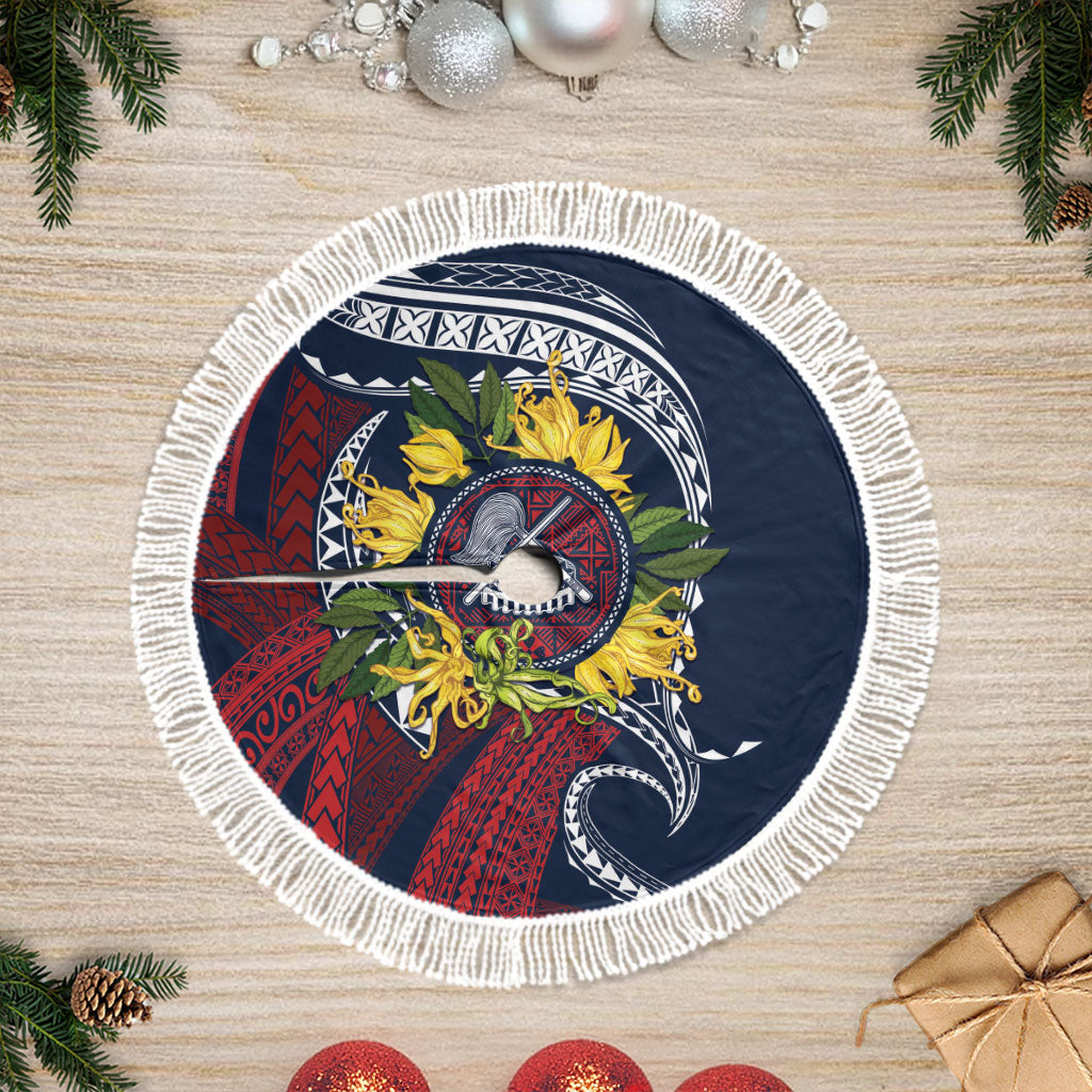 Samoa Moso'oi Flowers Tatau Tree Skirt Festive National Color LT7 Fringed Blue Red - Polynesian Pride