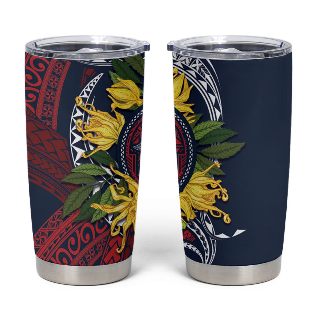 Samoa Moso'oi Flowers Tatau Tumbler Cup Festive National Color LT7 Blue Red - Polynesian Pride