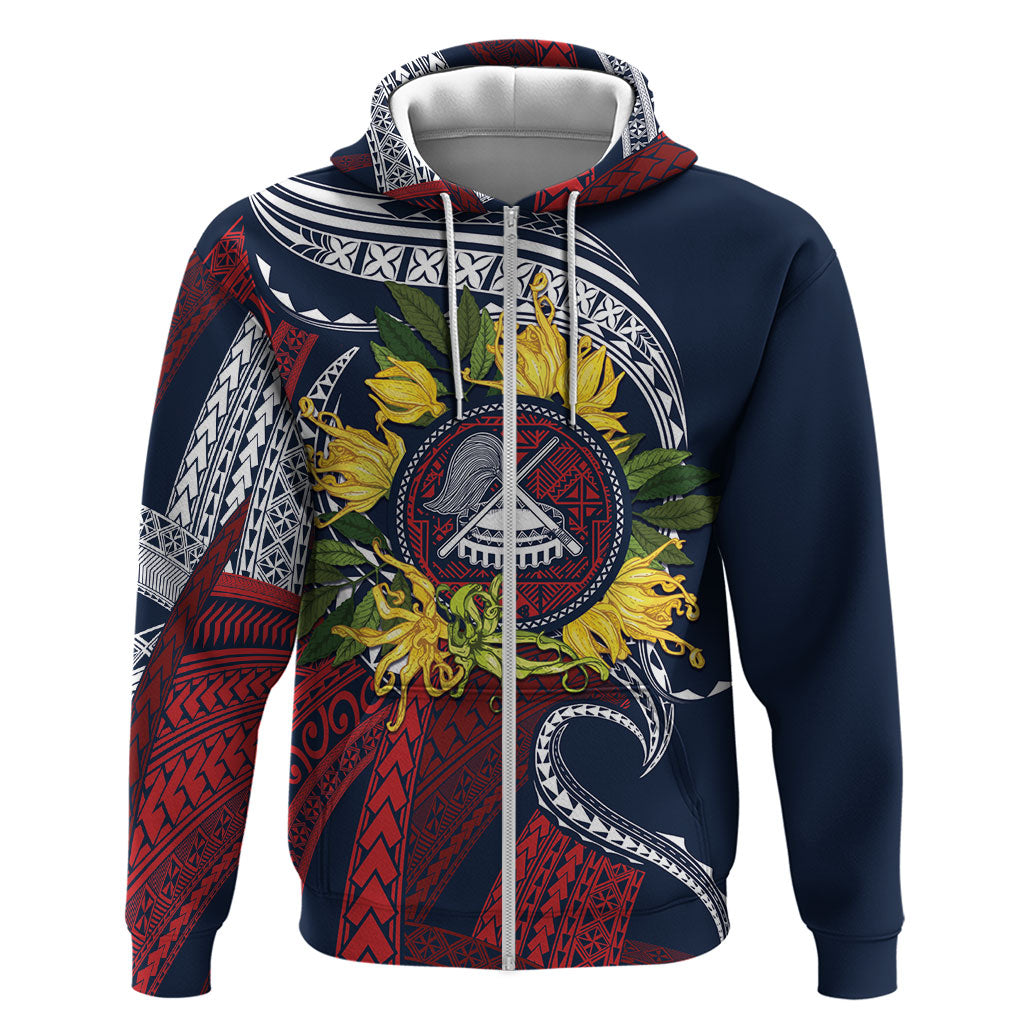 Samoa Moso'oi Flowers Tatau Zip Hoodie Festive National Color LT7 Zip Hoodie Blue Red - Polynesian Pride