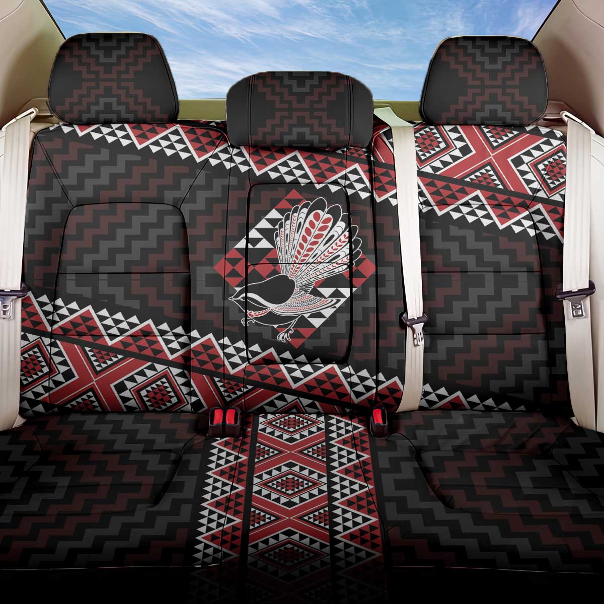 Taniko Aotearoa Back Car Seat Cover Poutama Mix Piwakawaka LT7 One Size Red - Polynesian Pride