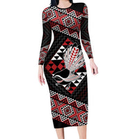 Taniko Aotearoa Family Matching Long Sleeve Bodycon Dress and Hawaiian Shirt Poutama Mix Piwakawaka LT7 Mom's Dress Red - Polynesian Pride