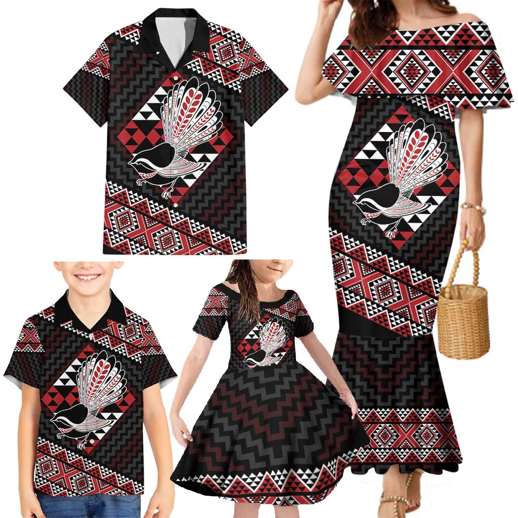 Taniko Aotearoa Family Matching Mermaid Dress and Hawaiian Shirt Poutama Mix Piwakawaka LT7 - Polynesian Pride