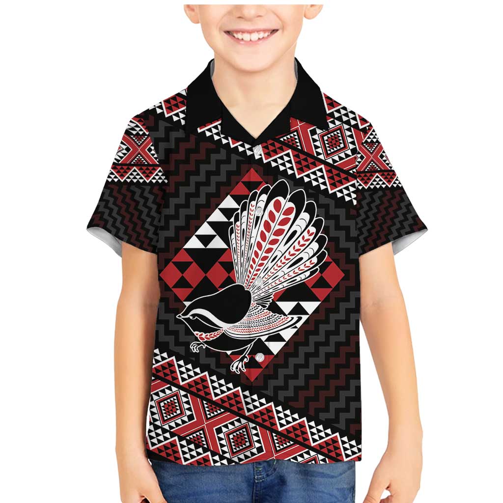Taniko Aotearoa Family Matching Mermaid Dress and Hawaiian Shirt Poutama Mix Piwakawaka LT7 Son's Shirt Red - Polynesian Pride