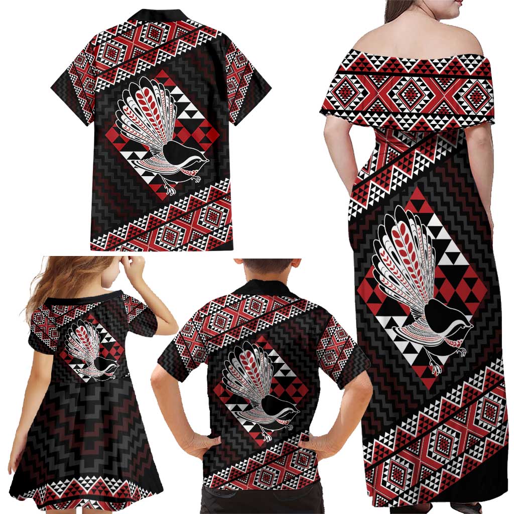 Taniko Aotearoa Family Matching Off Shoulder Maxi Dress and Hawaiian Shirt Poutama Mix Piwakawaka LT7 - Polynesian Pride