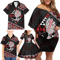 Taniko Aotearoa Family Matching Off Shoulder Short Dress and Hawaiian Shirt Poutama Mix Piwakawaka LT7 - Polynesian Pride