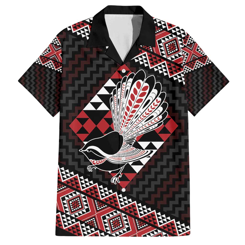 Taniko Aotearoa Family Matching Off Shoulder Short Dress and Hawaiian Shirt Poutama Mix Piwakawaka LT7 Dad's Shirt - Short Sleeve Red - Polynesian Pride