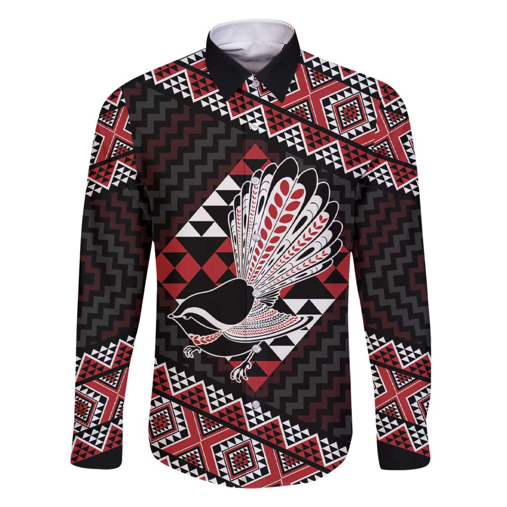 Taniko Aotearoa Family Matching Short Sleeve Bodycon Dress and Hawaiian Shirt Poutama Mix Piwakawaka LT7 Dad's Shirt - Long Sleeve Red - Polynesian Pride
