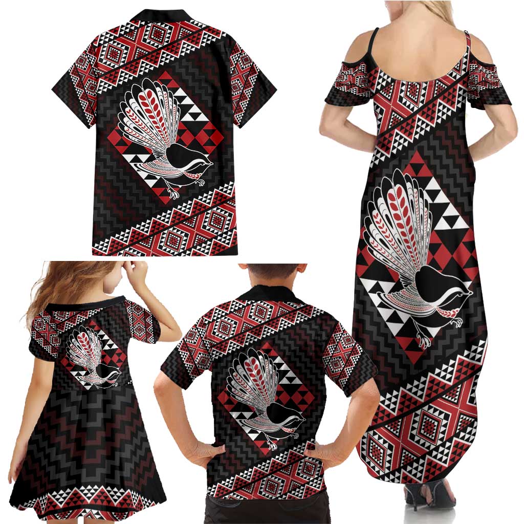 Taniko Aotearoa Family Matching Summer Maxi Dress and Hawaiian Shirt Poutama Mix Piwakawaka LT7 - Polynesian Pride