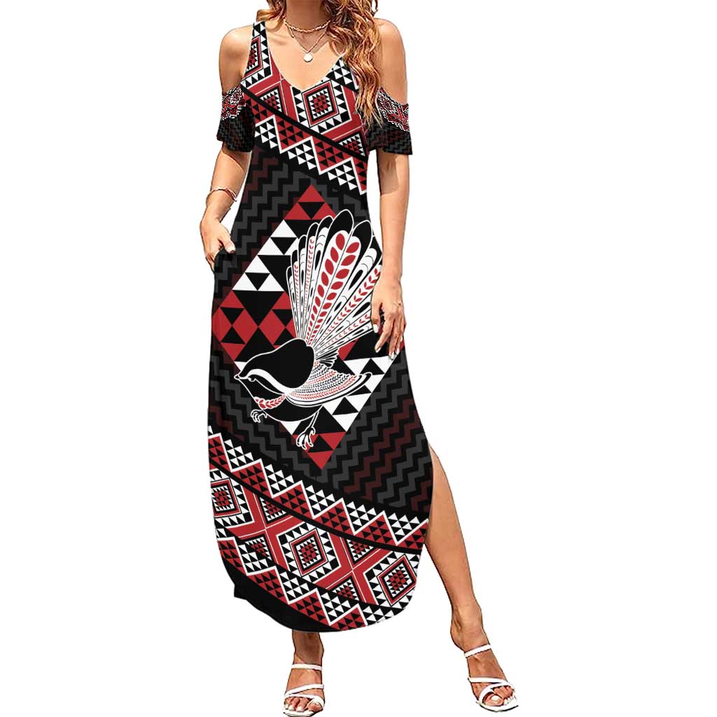 Taniko Aotearoa Family Matching Summer Maxi Dress and Hawaiian Shirt Poutama Mix Piwakawaka LT7 Mom's Dress Red - Polynesian Pride