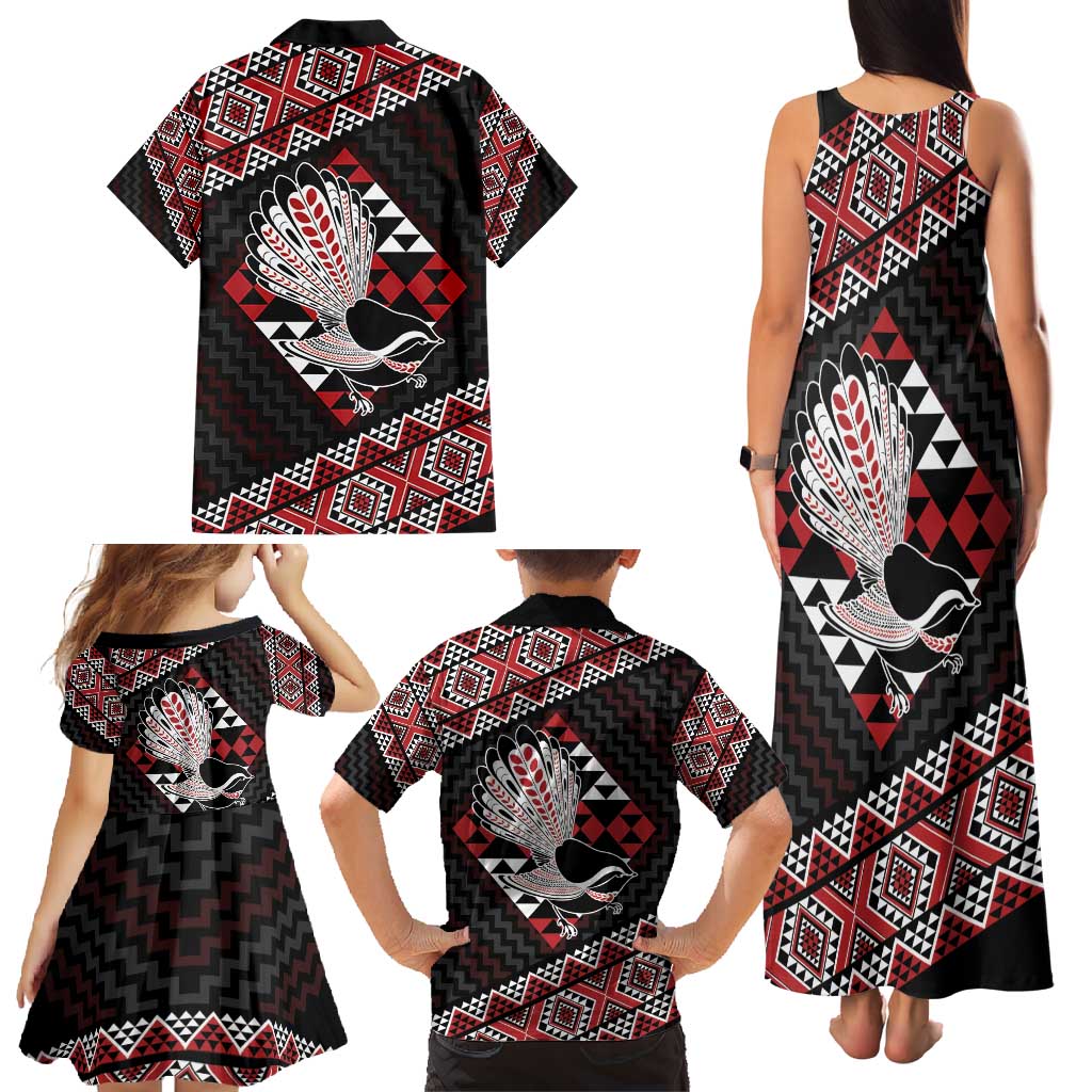 Taniko Aotearoa Family Matching Tank Maxi Dress and Hawaiian Shirt Poutama Mix Piwakawaka LT7 - Polynesian Pride