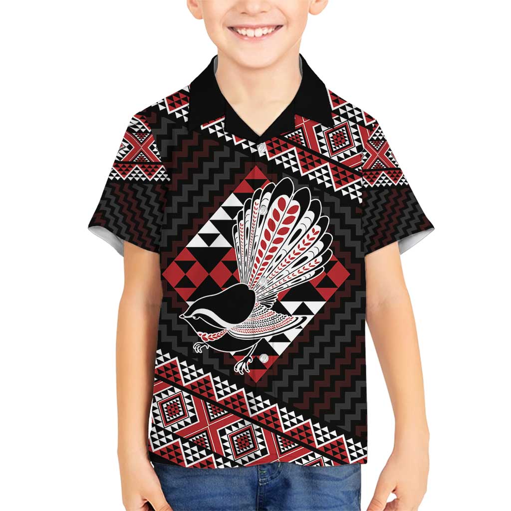 Taniko Aotearoa Family Matching Tank Maxi Dress and Hawaiian Shirt Poutama Mix Piwakawaka LT7 Son's Shirt Red - Polynesian Pride