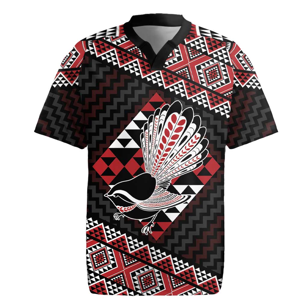 Taniko Aotearoa Rugby Jersey Poutama Mix Piwakawaka LT7 Red - Polynesian Pride