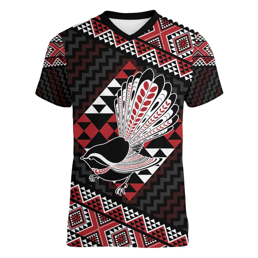 Taniko Aotearoa Women V-Neck T-Shirt Poutama Mix Piwakawaka