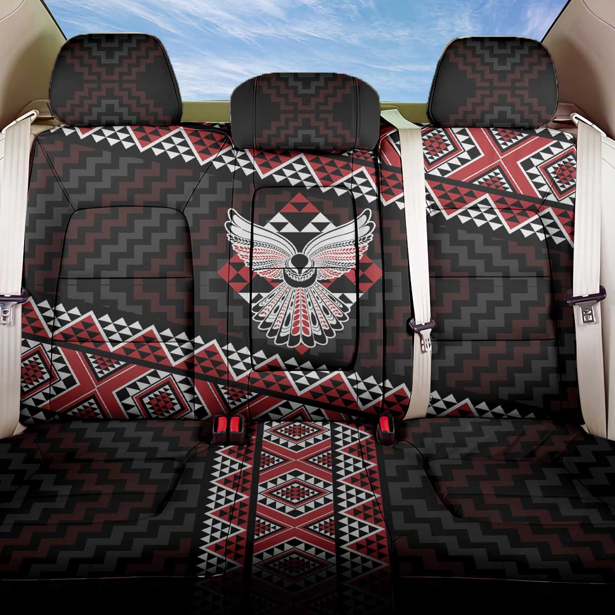 Taniko Aotearoa Back Car Seat Cover Poutama Mix Piwakawaka - Ver02 LT7 One Size Red - Polynesian Pride