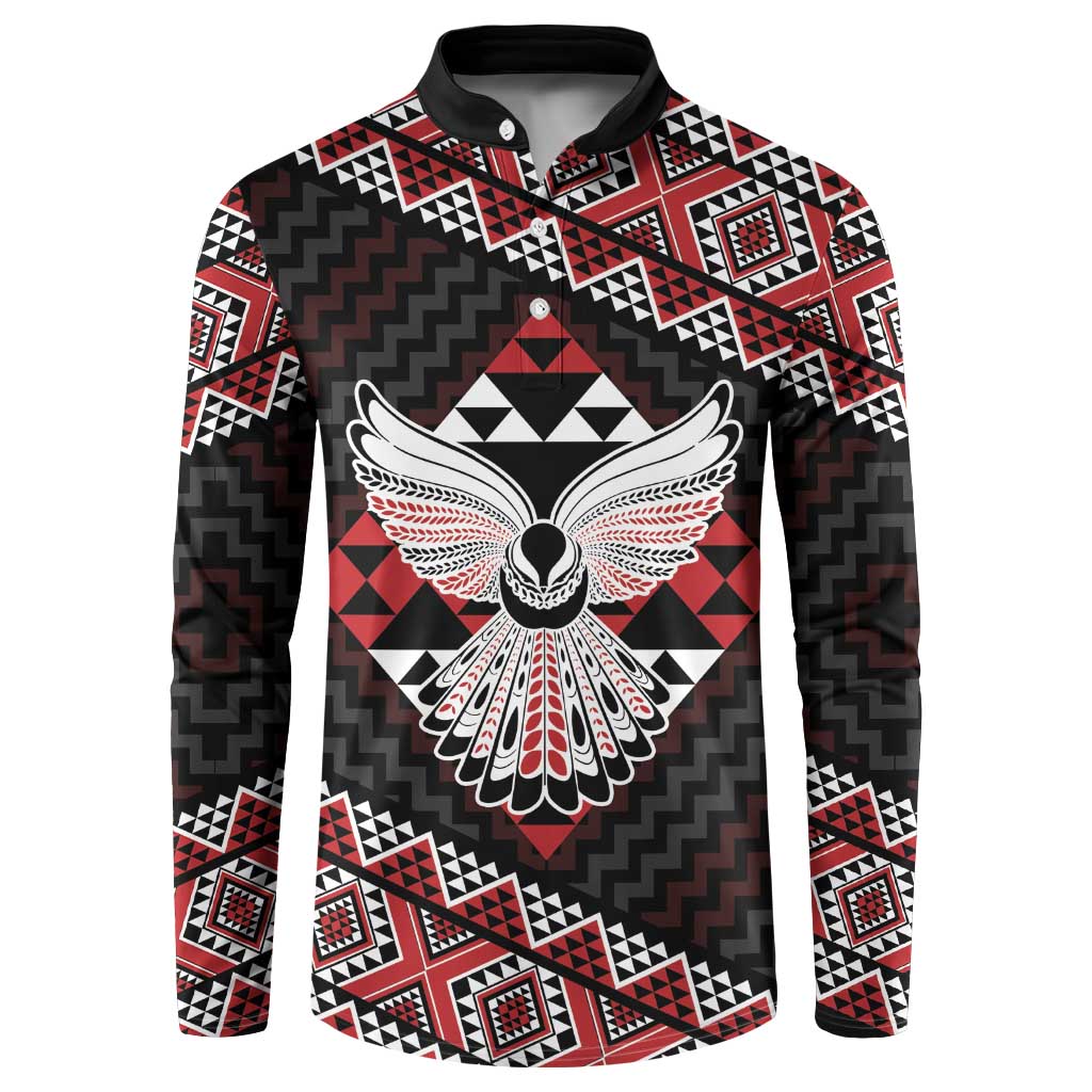 Taniko Aotearoa Button Sweatshirt Poutama Mix Piwakawaka - Ver02 LT7 Red - Polynesian Pride