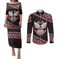Taniko Aotearoa Couples Matching Puletasi and Long Sleeve Button Shirt Poutama Mix Piwakawaka - Ver02