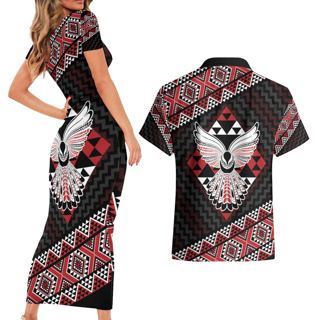 Taniko Aotearoa Couples Matching Short Sleeve Bodycon Dress and Hawaiian Shirt Poutama Mix Piwakawaka - Ver02 LT7 - Polynesian Pride