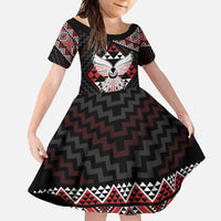 Taniko Aotearoa Family Matching Off Shoulder Maxi Dress and Hawaiian Shirt Poutama Mix Piwakawaka - Ver02 LT7 Daughter's Dress Red - Polynesian Pride